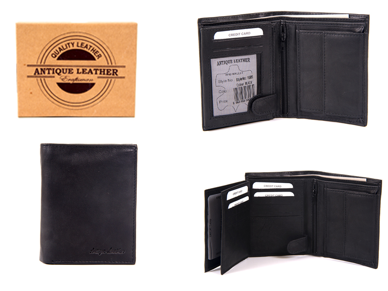 1005 BLACK ANTIQUE LEATHER RFID WALLET - Click Image to Close